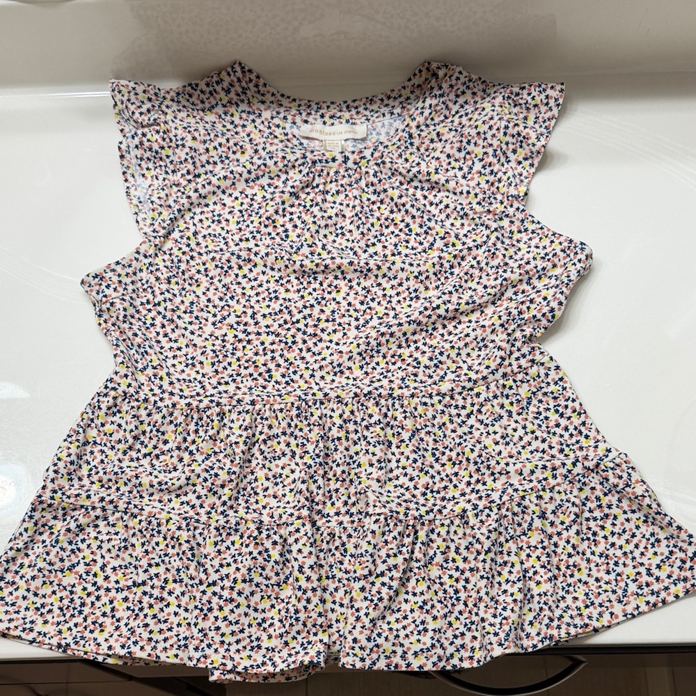 Monteau Floral Print Ruffled Tank Top - White with Multicolor Floral